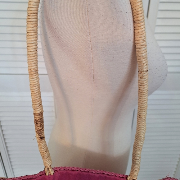 Xl pink stripe straw purse shoulder bag - Picture 3 of 5